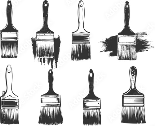 Set illustrations of paintbrush isolated on transparent background. Vector graphics