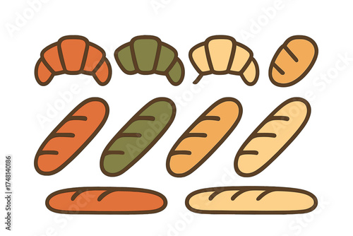 Fresh baked goods assortment with croissants and various bread loaves