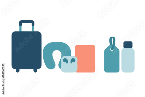 Travel accessories and luggage collection for vacation or business trip