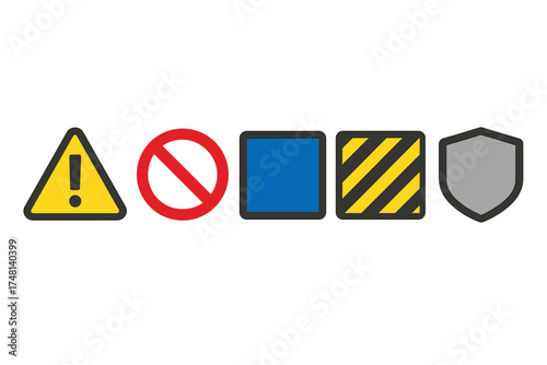 Essential graphic symbols for safety, warning, prohibition, hazard, and security