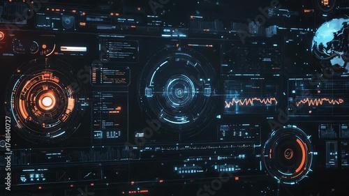 Wallpaper Mural Digital holographic interface displaying data and global network Torontodigital.ca