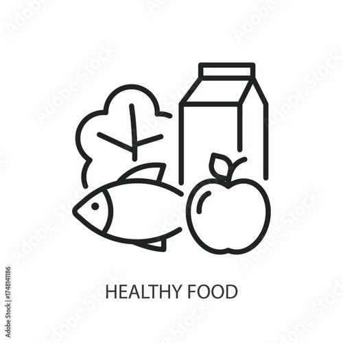 Healthy food thin line vector icons.