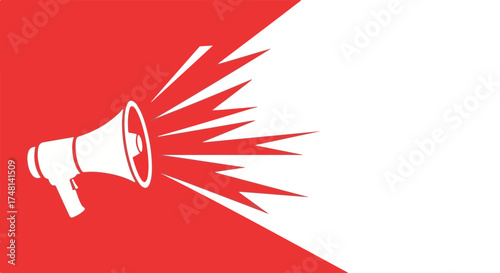 Megaphone emitting sound waves on a vibrant red and transparent background