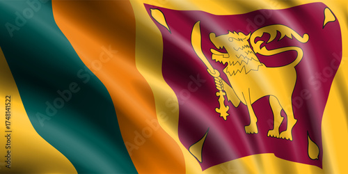 National flag Sri Lanka  flutters. Wavy state of nation flag 3d. Closeup.