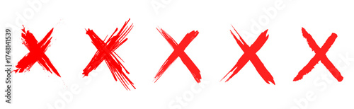 Set of wrong mark red cross signs,grunge hand drawn red cross marks