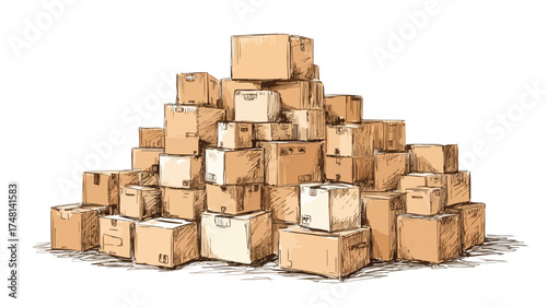 Messy Stack of Cardboard Boxes in Vector Illustration