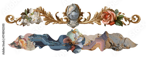 Vintage Retro Cutout Collage with Floral and Artistic Elements on Transparent Background