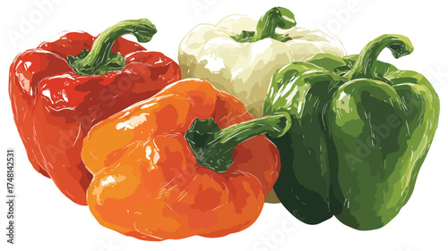 Vibrant Bell Peppers Illustration in Red and Green for Culinary Designs