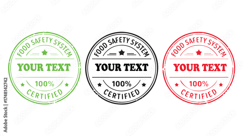 Fototapeta premium Food safety system certified stamp set vector illustration of quality control labels isolated on white background
