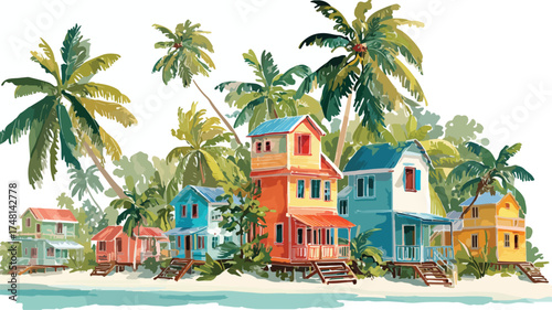 Tropical Island Paradise Illustration with Vibrant Colors