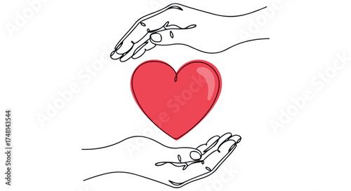 Hands cradling a red heart, isolated on transparent background