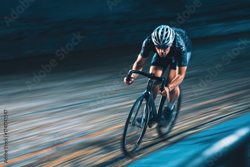 People Racing on Bicycle Velodrome. Athlete in Competitive Endurance Race at Cycle Track