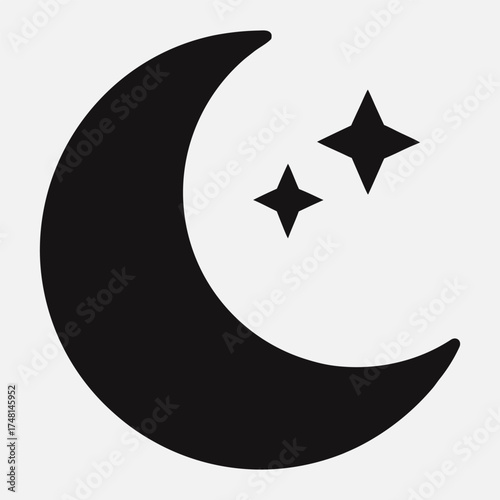 “Minimal Crescent Moon and Stars Vector Illustration
