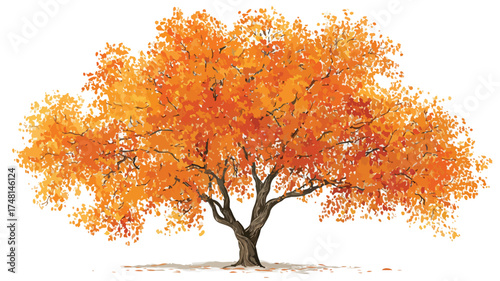 Vibrant Autumn Tree with Orange Fall Foliage - Nature Illustration