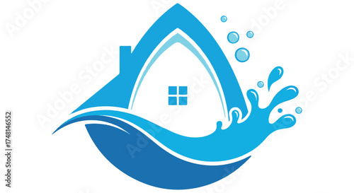 Logo depicting a house within a water droplet, symbolizing home water services or solutions isolated on transparent background