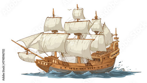 Cartoon Galleon Ship Sailing Adventure on the Seafaring Ocean