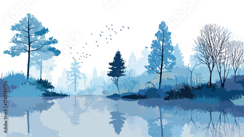 Calming Blue Tones Creating Peaceful Atmosphere Vector Illustration