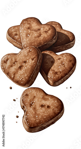 Realistic Heart Shaped Cookies Isolated Transparent Background