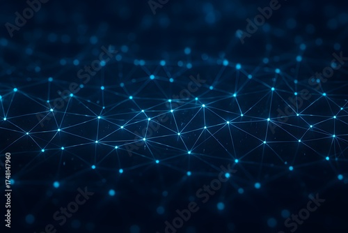 Interconnected blue nodes form a dynamic mesh—symbolizing data exchange, AI systems, and digital connectivity in a sleek, high-tech aesthetic.