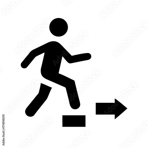 Stick figure stepping up with arrow