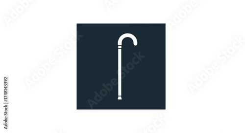 Illustration of a white cane on a dark blue square background.