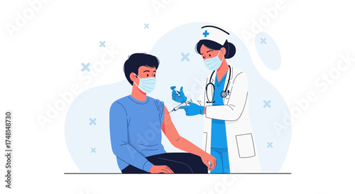 Doctor administering vaccine to patient during pandemic vaccination campaign drawing