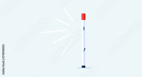 Minimalist illustration of a white cane with a red tip and radiating lines, symbolizing assistance or a sensor for the visually impaired.