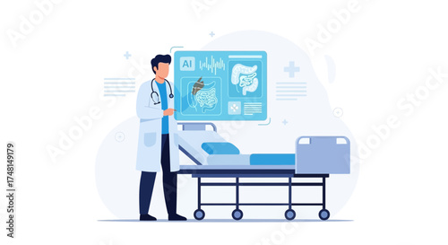 Doctor using artificial intelligence in medical diagnosis and healthcare technology