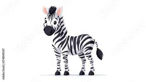 Cute Cartoon Zebra Standing on White Background Vector Illustration