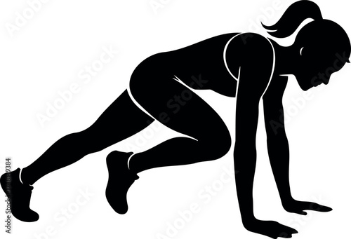 Vector silhouette of a woman doing mountain climbers exercise on a transparent background