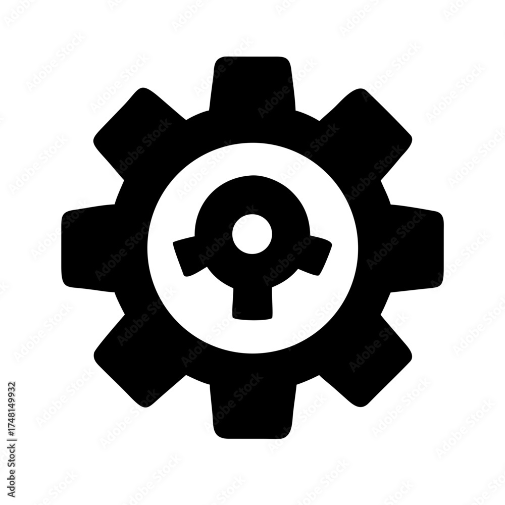 Obraz premium A black gear icon with a white circle and a center design