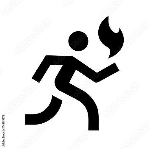 A black silhouette of a person running with a torch