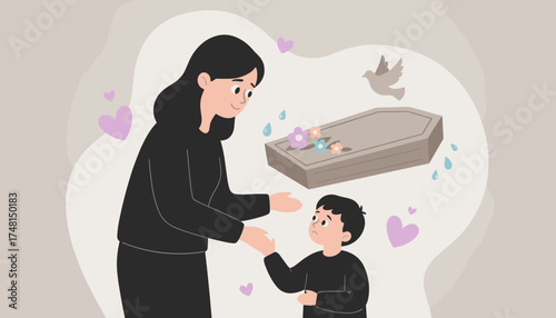 Supportive adult comforts grieving child symbolizing care during loss and sorrow