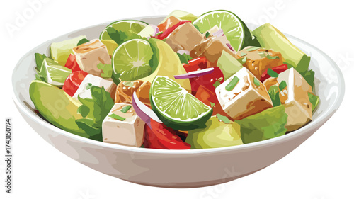 Vibrant Tofu Salad with Fresh Vegtables, Lime, and Avocado