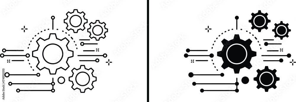 Obraz premium Gear Mechanism Icon, Process Automation Vector