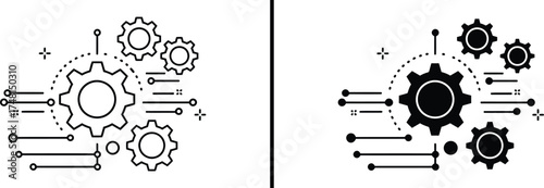 Gear Mechanism Icon, Process Automation Vector