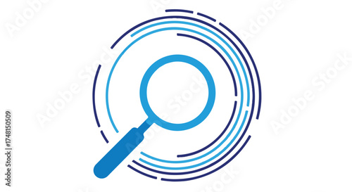 Magnifying glass icon with concentric circles, representing search and analysis isolated on transparent background