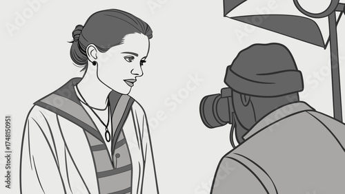 A Photographer Shooting a Portrait of a Woman in a Studio Setting.