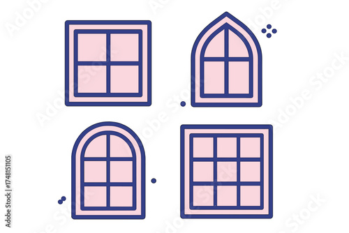 Diverse set of window icons featuring various architectural styles and pane configurations