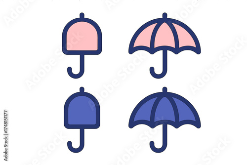 Colorful umbrellas showing closed and open states for rain and weather protection