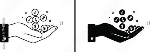 Hand Holding Currencies Icon, Global Finance Vector
