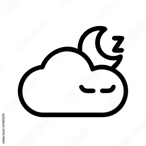 Sleepy cloud with moon and z in black outline