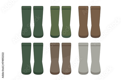 Collection of six pairs of tall thermal boot liners in various earthy and neutral colors