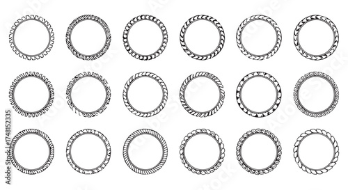Collection of 15 circular frames with intricate patterns, suitable for borders or decorative elements isolated on transparent background