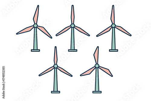 Five renewable energy wind turbines generating clean power for a sustainable future
