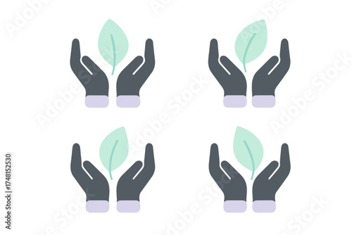 Pair of hands gently holding a fresh green leaf representing nature conservation and ecology