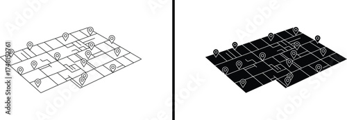 3D Map with Location Pins, Navigation Vector