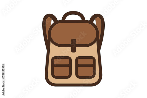 Simple brown and beige hiking backpack icon for travel and outdoor adventure