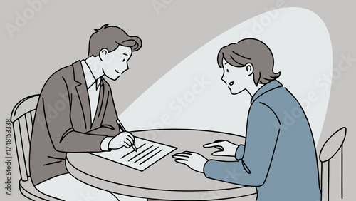 Business people signing contract agreement deal paperwork office illustration negotiation deal making signing document contract signing business meeting deal closure partnership colla.