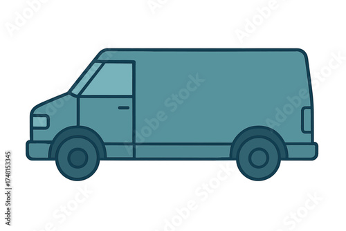 Teal commercial delivery van side profile isolated on a clean white background